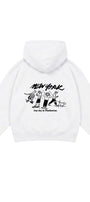 Erkek Çocuk Oversize Hoodie Sweatshirt DAY IN NYC Baskılı Beyaz – Kapüşonlu, Cepli, 3 İplik Polar