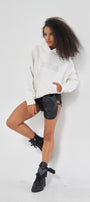 Heaven Yazılı Taş Baskılı Kapüşonlu İçi Polar Oversize Beyaz Sweatshirt
