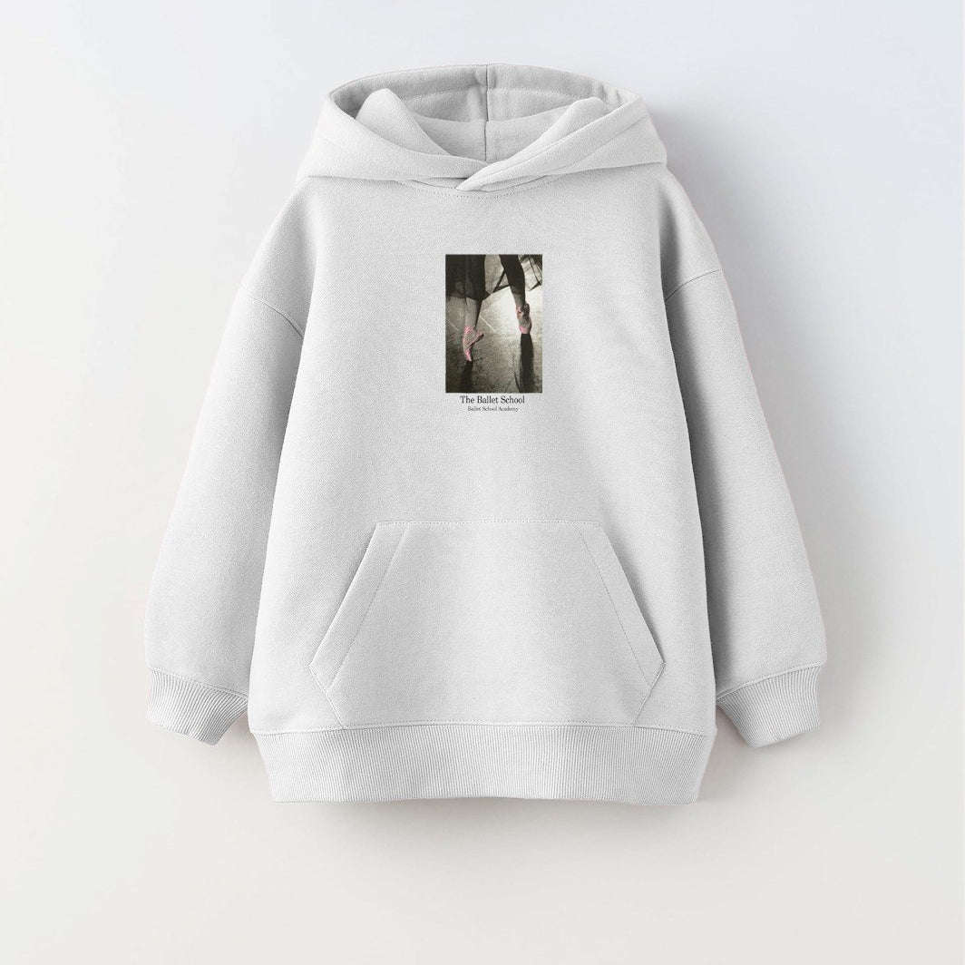 Kapüşonlu İçi Polar The Ballet School Baskılı Beyaz Unisex Çocuk Sweatshirt