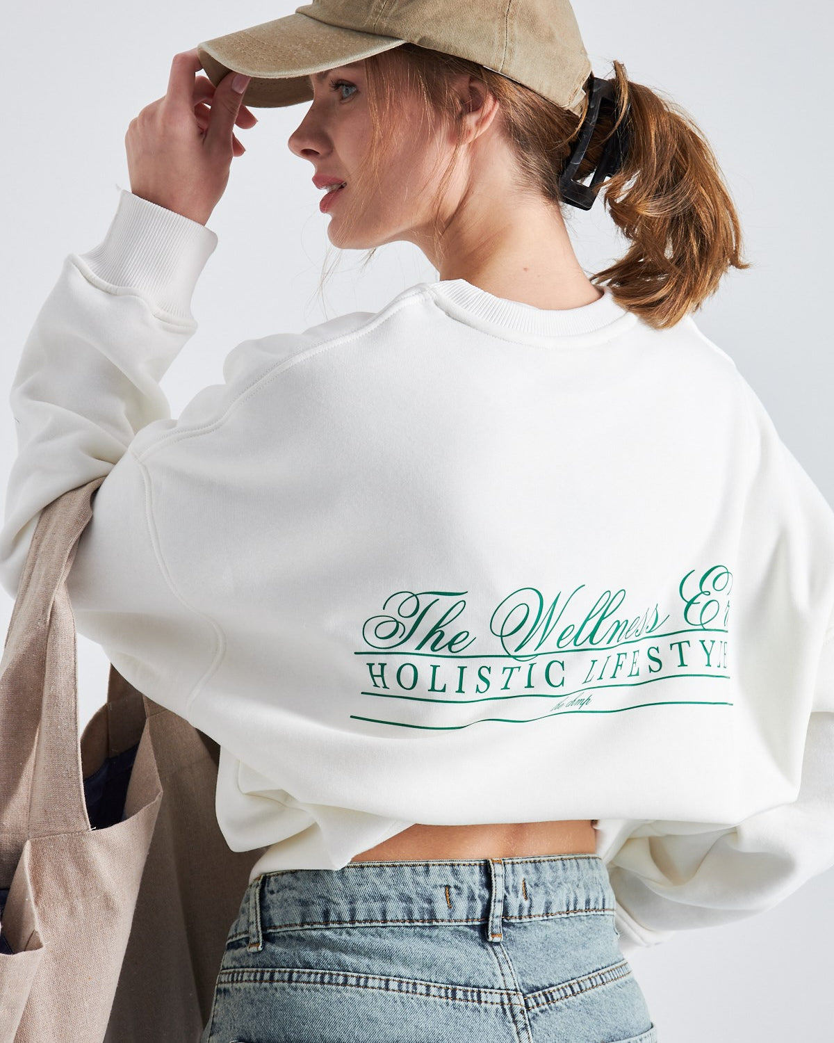 The Wellness Era Baskılı Oversize Beyaz Kadın Sweatshirt