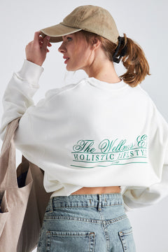 The Wellness Era Baskılı Oversize Beyaz Kadın Sweatshirt