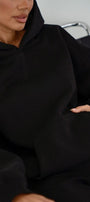 Kadın Oversize Sweatshirt Hoodie Ring Spirit Black Siyah – Kapüşonlu, 3 İplik Polar, Kanguru Cepli