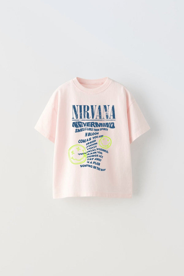 Nirvana Yazılı Smile Baskılı Pembe Çocuk T-shırt 