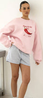 Kadın Oversize Sweatshirt Be Hot Baskılı Pembe – Bisiklet Yaka, 3 İplik Şardonlu Polar