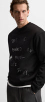 Bisiklet Yaka İçi Polar Life Story Yazı Baskılı Füme Oversize Sweatshirt