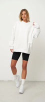 Bisiklet Yaka İçi Polar Beyaz Unisex Oversize Sweatshirt