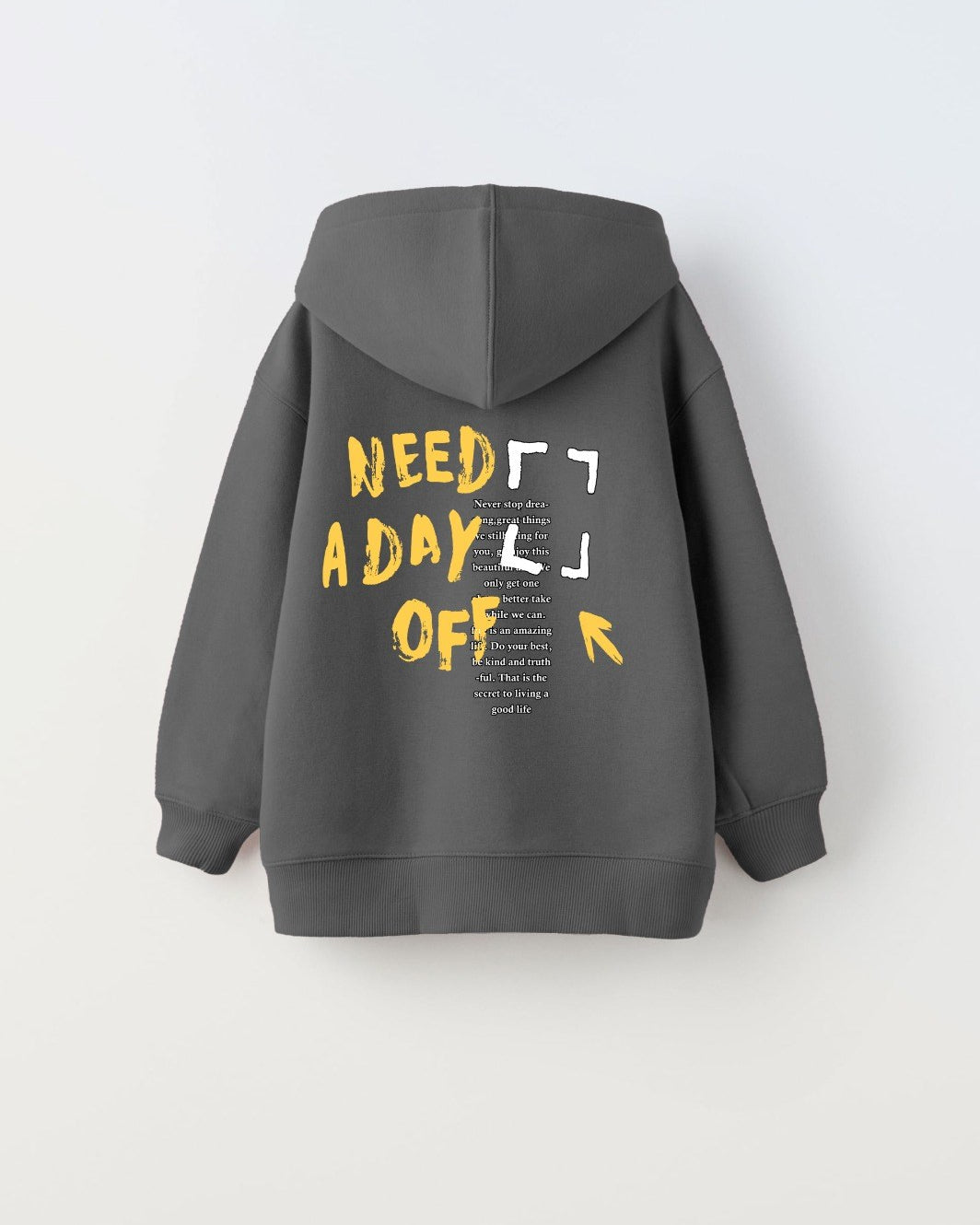 Kapüşonlu İçi Polar Great Day Coming Yazı Baskılı Füme Unisex Çocuk Hoodie Sweatshirt
