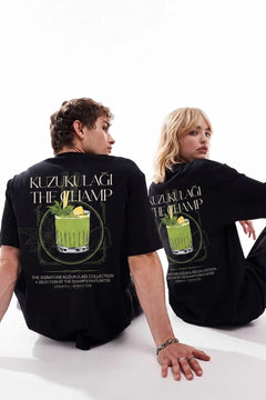 Unisex Oversize Tişört Kuzukulağı The Champ Baskılı Siyah – Bisiklet Yaka, Rahat Kalıp, %100 Pamuk
