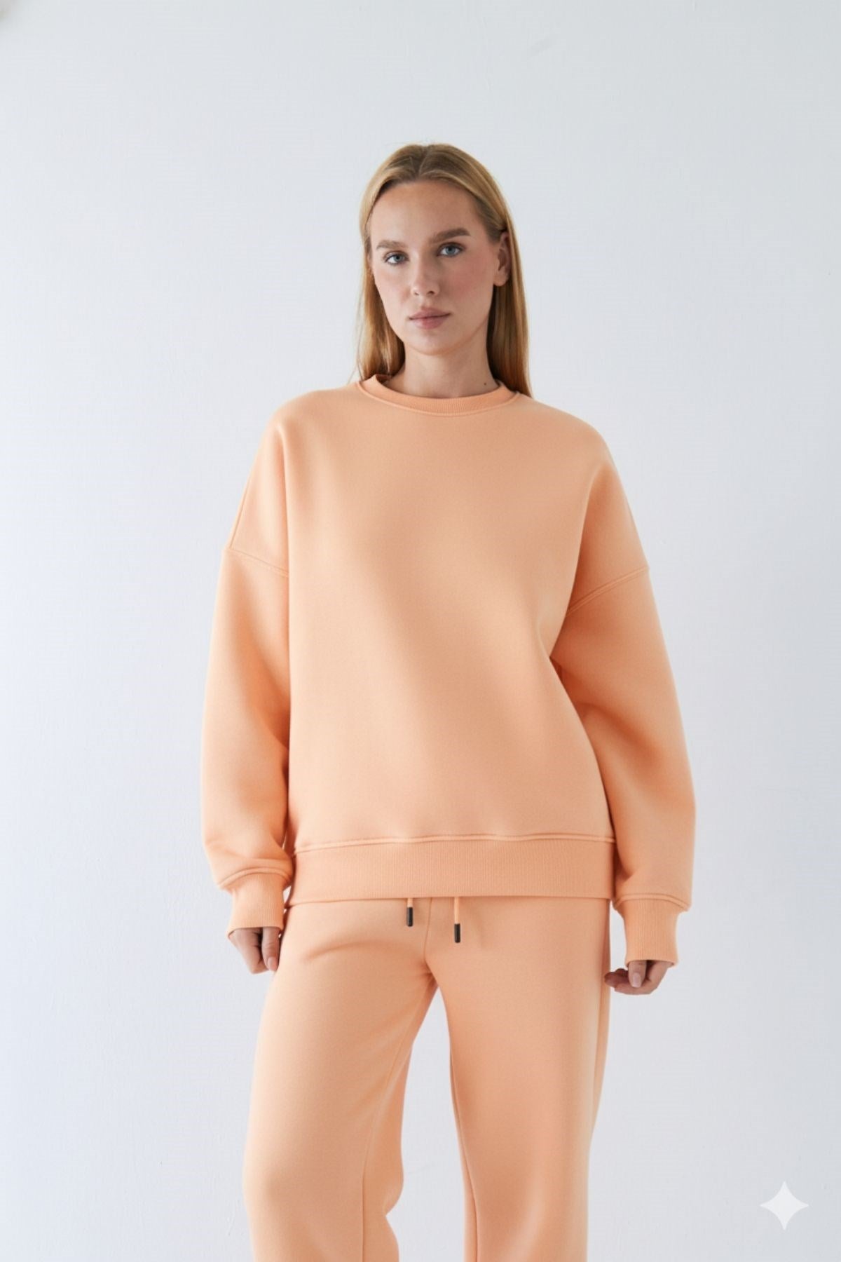 Unisex Oversize Sweatshirt Basic Turuncu – Bisiklet Yaka, 3 İplik Şardonlu Polar