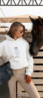 Kadın Oversize Sweatshirt Hoodie Qatari Bear White Beyaz – Kapüşonlu, 3 İplik Polar, Kanguru Cepli