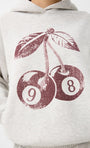 Gri  Unisex 98 Cherries Baskılı Main Charactery Enegy Only Yazılı Kapüşonlu Oversize Hoodie