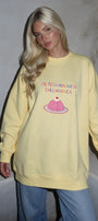 Kadın Oversize Sweatshirt Elbise Sweet Mood Baskılı Sarı – Bisiklet Yaka, 3 İplik Şardonlu Polar