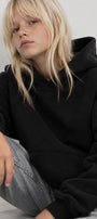 Kız Çocuk Oversize Basic Hoodie Sweatshirt Siyah – Kapüşonlu, Kanguru Cepli, 3 İplik Polar
