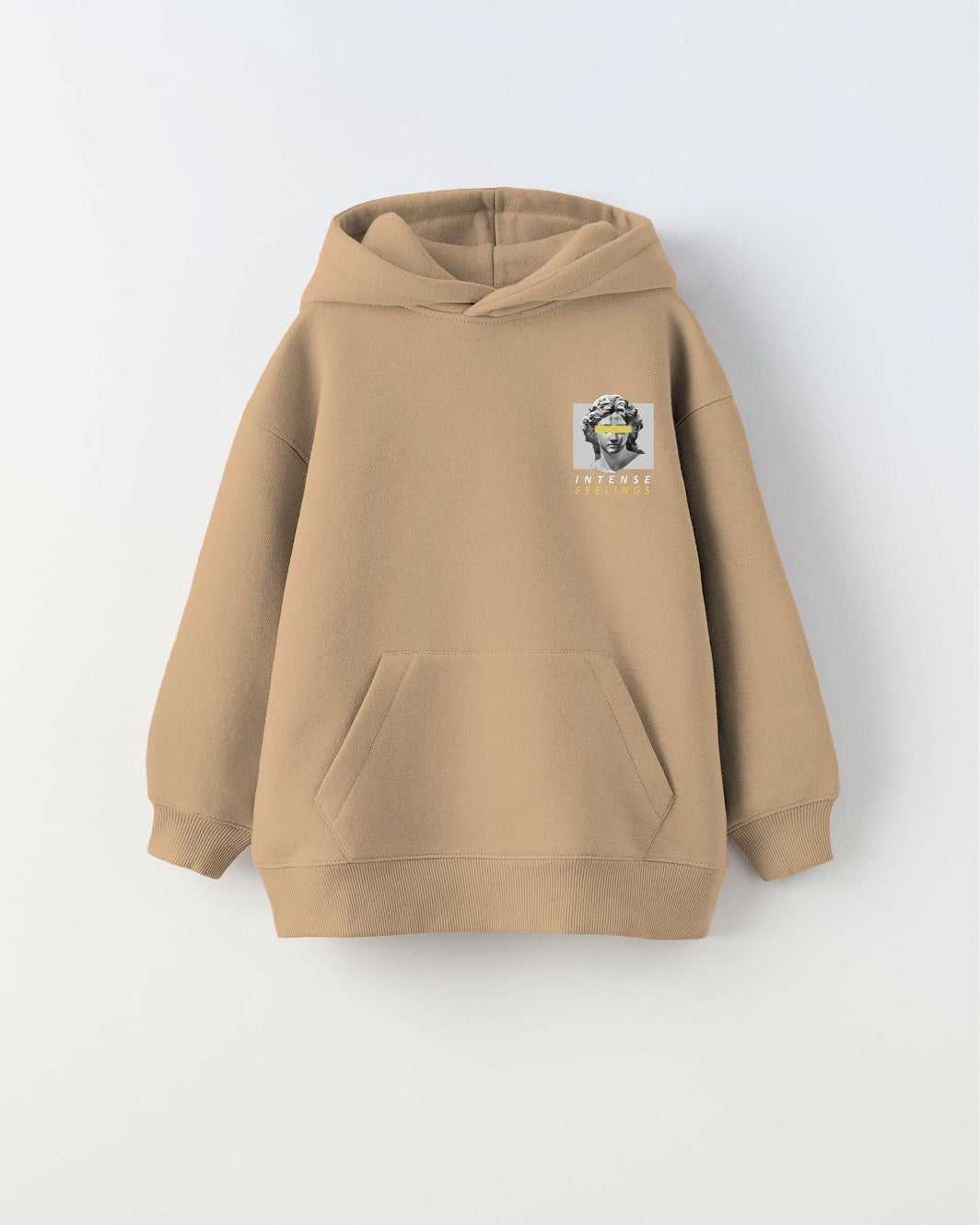 Kapüşonlu İçi Polar Intense Feelings Baskılı Bej Unisex Çocuk Hoodie Sweatshirt