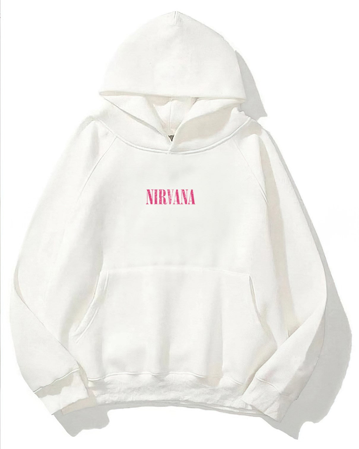 Kapüşonlu İçi Polar Pembe Nirvana Baskılı Beyaz Unisex Hoodie Sweatshirt