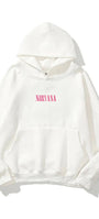 Kapüşonlu İçi Polar Pembe Nirvana Baskılı Beyaz Unisex Hoodie Sweatshirt