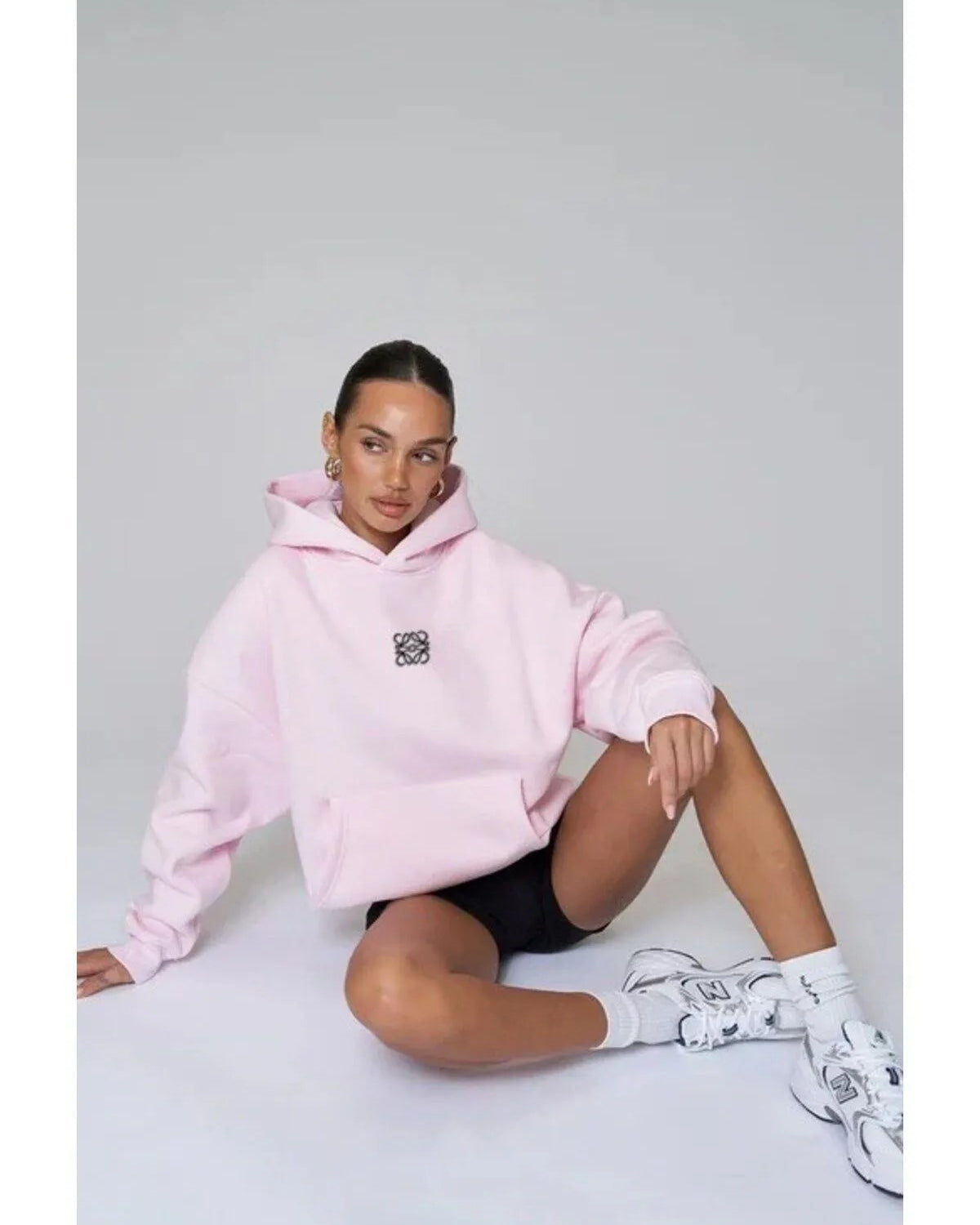 Pembe Unisex Loewe Yüksek Baskılı Kapüşonlu Kanguru Cepli Oversize Hoodie