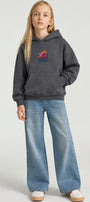 Kız Çocuk Oversize Hoodie Love Mount Baskılı Füme – Kapüşonlu, Cepli, 3 İplik Polar