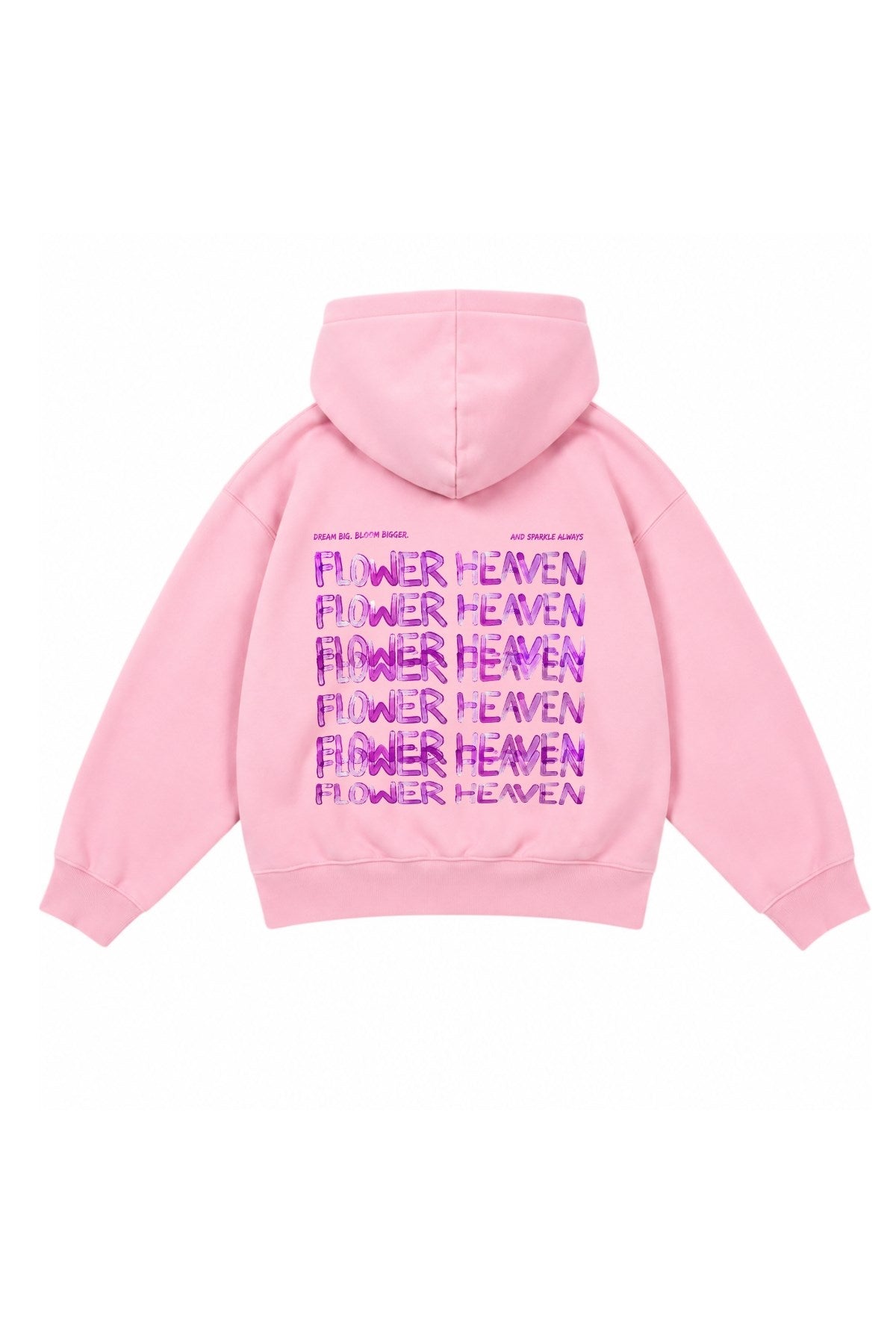 Kız Çocuk Oversize Hoodie Sweatshirt Flower Heaven Baskılı Pembe – Kapüşonlu, Cepli, 3 İplik Polar  