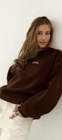 Kadın Oversize Sweatshirt AMORE Kahverengi – Bisiklet Yaka, 3 İplik Şardounlu Polar