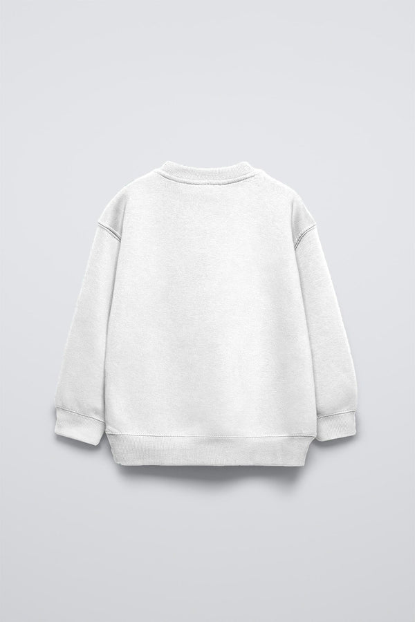 Beyaz Bisiklet Yaka Retro Fashion Yazılı Puantiyeli Ayıcık Baskılı Oversize Çocuk Sweatshirt