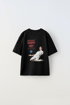 Bring Your Game Yazılı Futbol Tasarım Baskılı Siyah Çocuk T-shirt