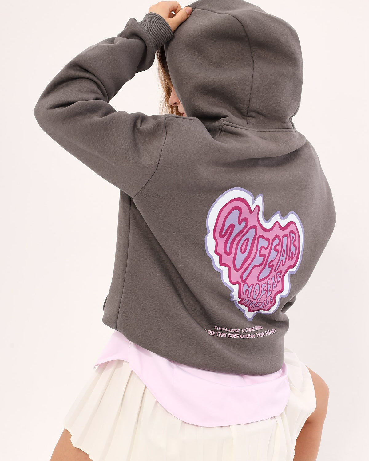 Kapüşonlu İçi Polar No Fear Baskılı Füme Unisex Oversize Hoodie Sweatshirt