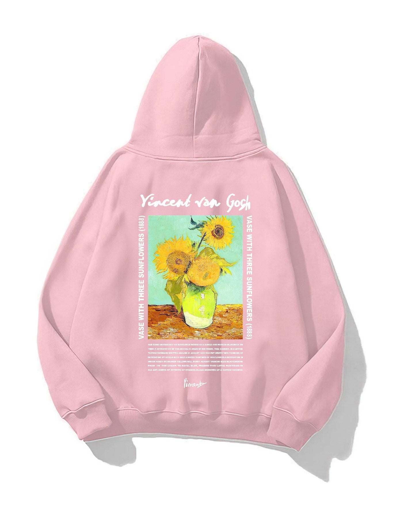 Kapüşonlu İçi Polar Vincent Van Gogh Baskılı Pembe Unisex Hoodie Sweatshirt
