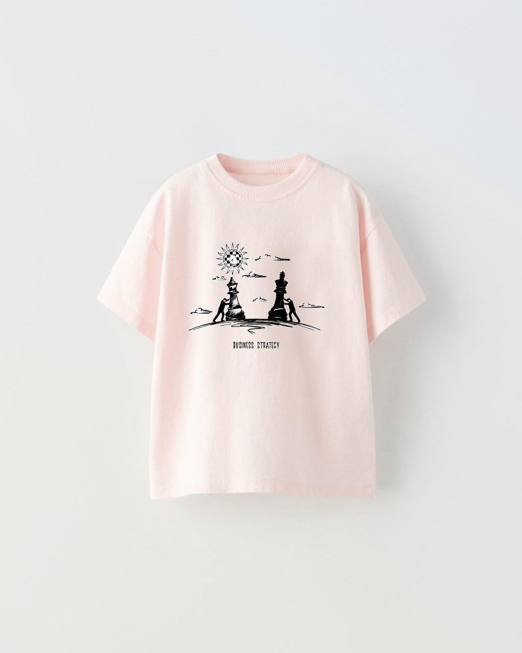 Busıness Stratecy Yazılı Yürüyen Satranç Tasarım Baskılı Pembe Çocuk T-Shirt