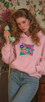 Kadın Oversize Hoodie Back To The 90’s Baskılı Pembe - Kapüşonlu, Kanguru Cepli, 3 İplik Polar