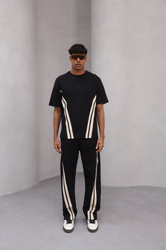 Rahat Kesim Şerit Detaylı Minimal Çizgili Oversize Erkek Günlük Takım