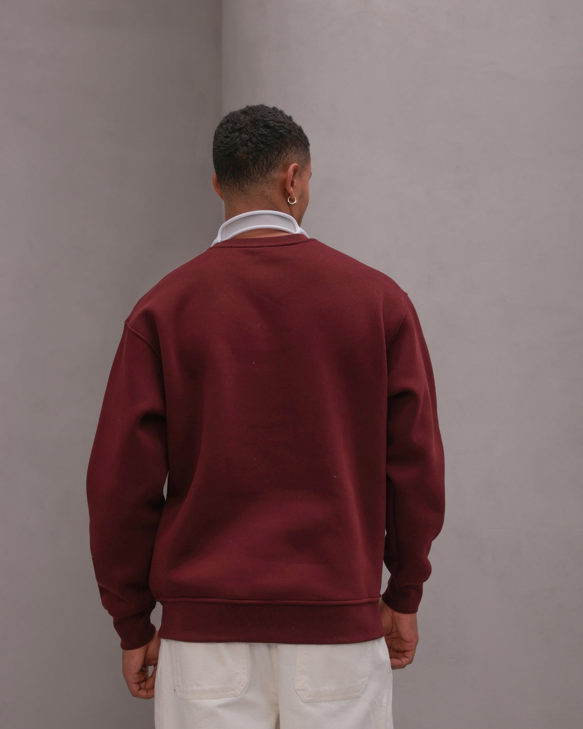 Erkek Oversize Sweatshirt Basic Bordo – Bisiklet Yaka, 3 İplik Şardonlu Polar