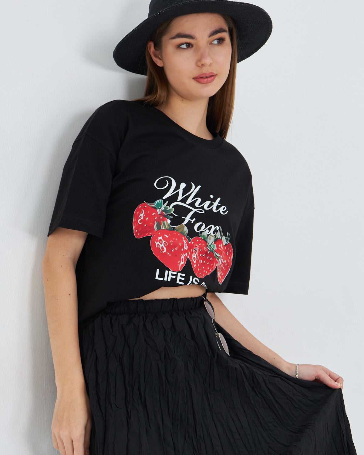 White Fox  Life  Is Sweat Baskılı Bisiklet Yaka T-shirt Kadın