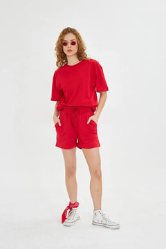 Pamuklu Relax Konforlu Oversize Kadın Tişört ve Şort Takımı