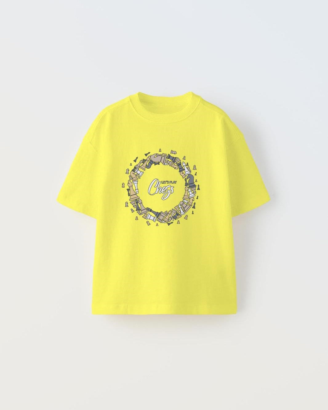 Let's Play Chess Yazılı Dönen Satranç Tasarım Baskılı Sarı Çocuk T-Shirt