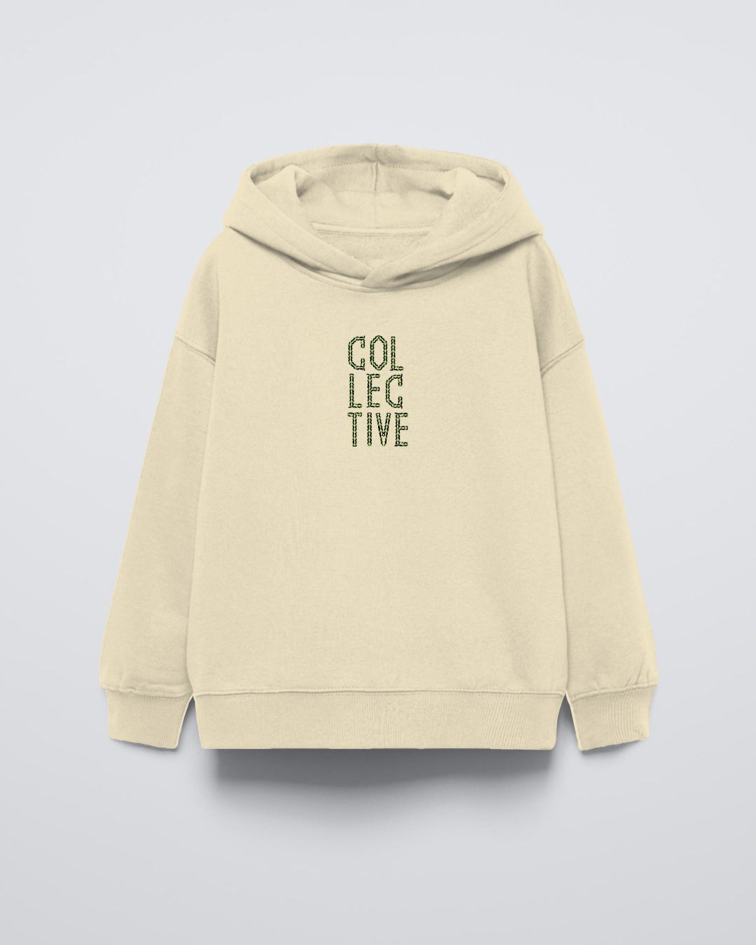 Bej Kapüşonlu Collective Yazılı Arka Fly Kn It Yazılı Oversize Çocuk Sweatshirt