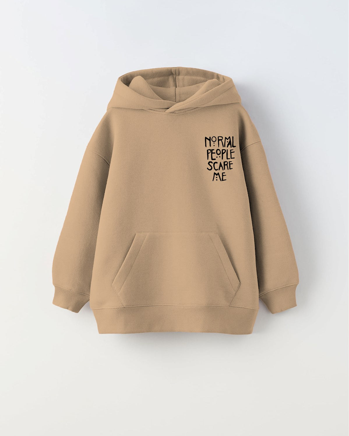 Kapüşonlu İçi Polar Normal People Scare Me Baskılı Bej Unisex Çocuk Hoodie Sweatshirt