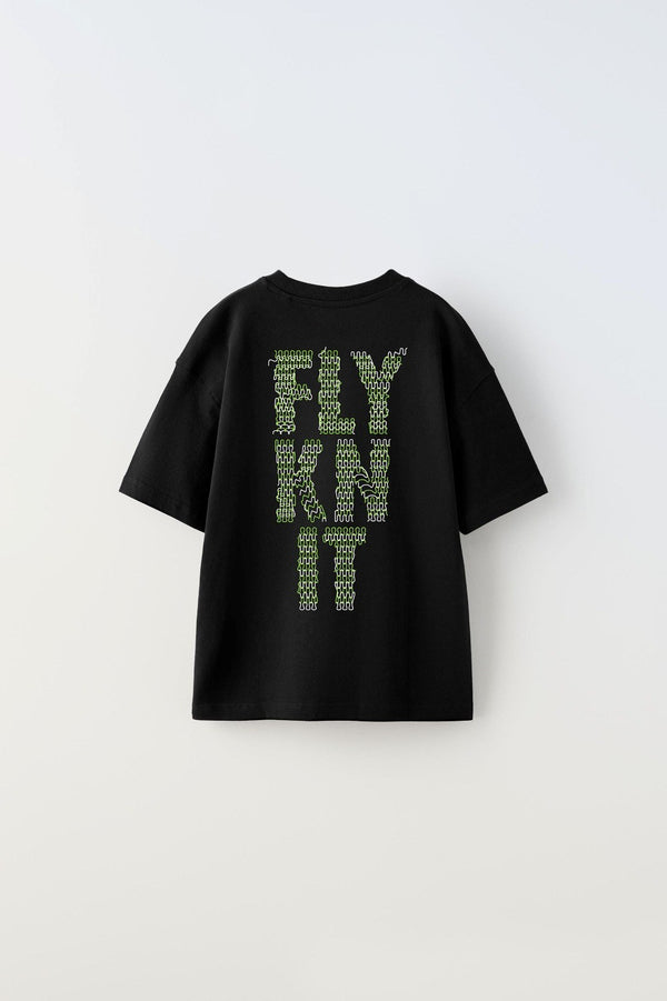 Collective Fly Knıt Yazılı Futbol Tasarım Baskılı Siyah Çocuk T-shirt