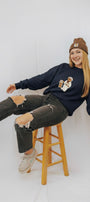 Kadın Oversize Sweatshirt Quiet Club 3D Baskılı Lacivert – Bisiklet Yaka, 3 İplik Şardonlu Polar