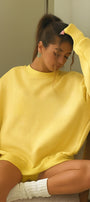 Kadın Oversize Sweatshirt Elbise  Basic Sarı – Bisiklet Yaka, 3 İplik Şardonlu Polar