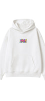 Kadın Oversize Hoodie 90’s Vibe Baskılı Beyaz - Kapüşonlu, Kanguru Cepli, 3 İplik Polar