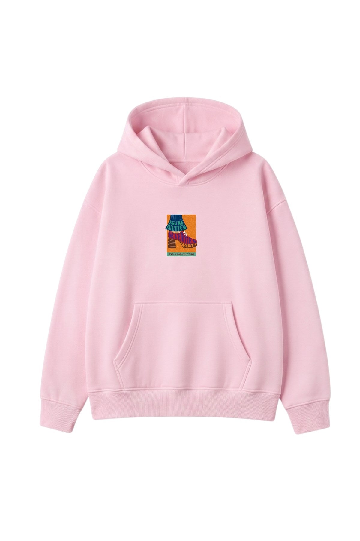Kadın Oversize Hoodie 90’s Vibe Baskılı Pembe - Kapüşonlu, Kanguru Cepli, 3 İplik Polar