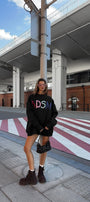 Kadın Oversize Sweatshirt Elbise Color Pop Baskılı Siyah – Bisiklet Yaka, 3 İplik Şardonlu Polar