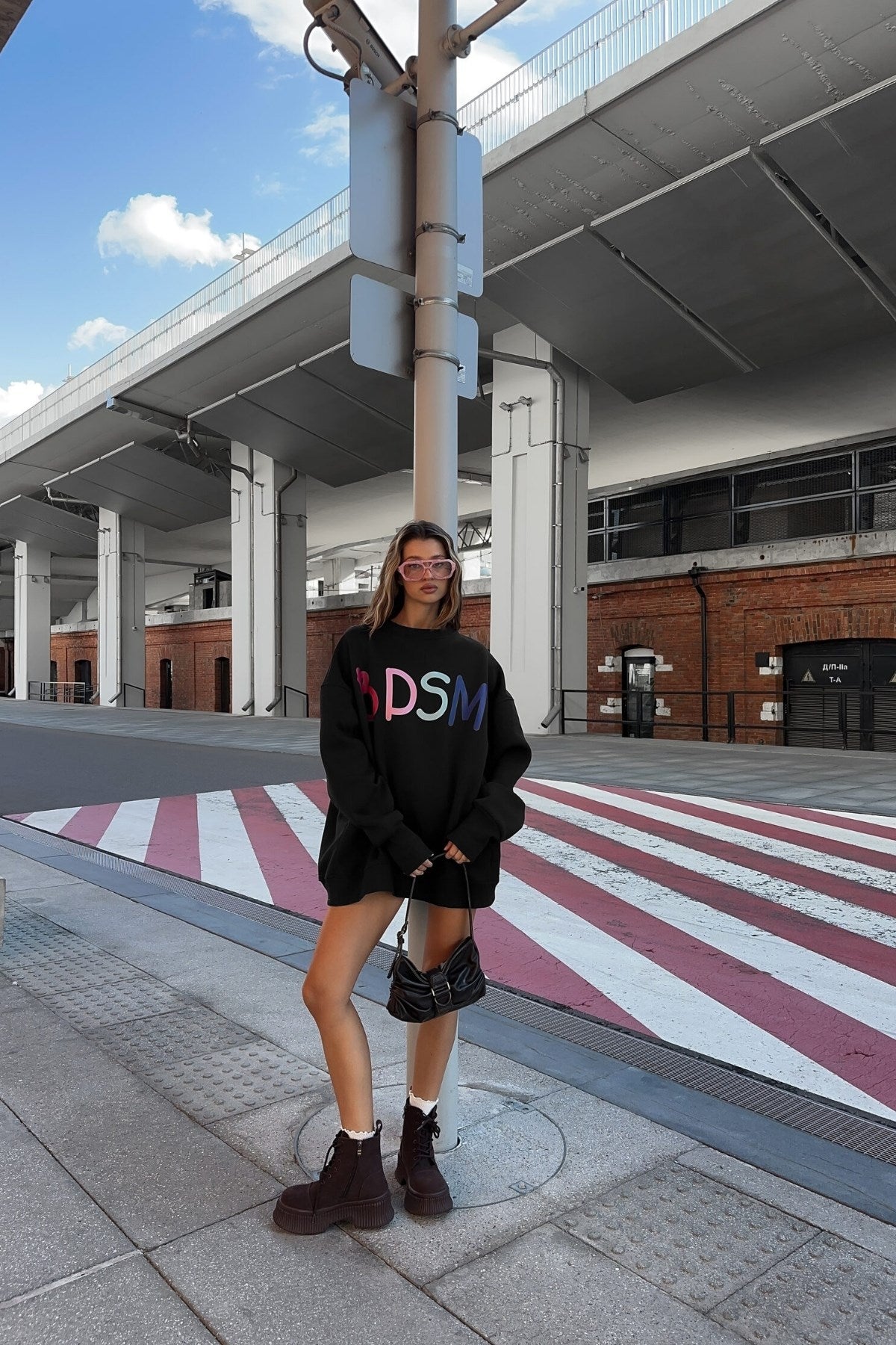 Kadın Oversize Sweatshirt Elbise Color Pop Baskılı Siyah – Bisiklet Yaka, 3 İplik Şardonlu Polar