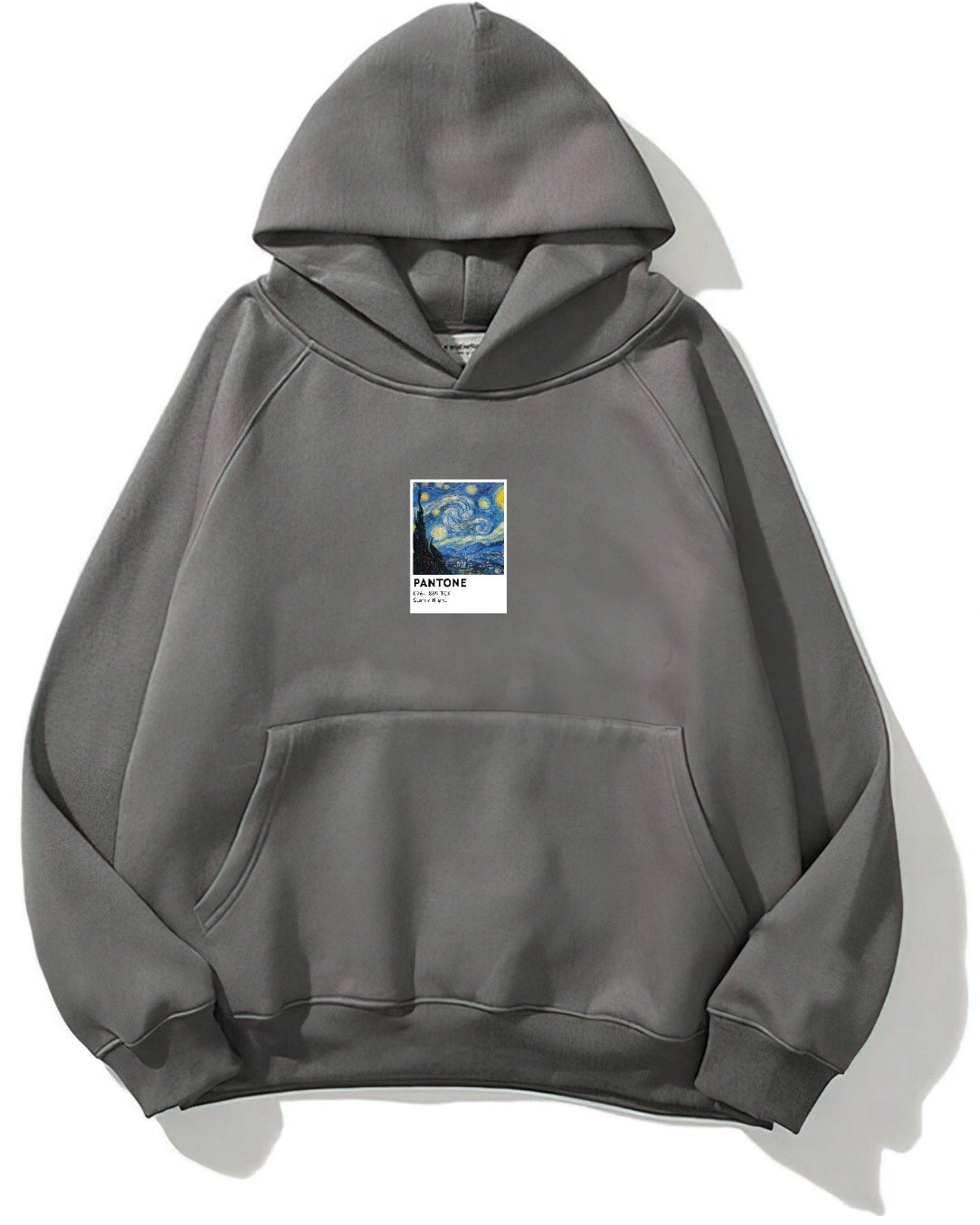 Kapüşonlu İçi Polar Starry Night Baskılı Füme Unisex Oversize Hoodie Sweatshirt