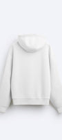 Kapüşonlu İçi Polar Shark Baskılı Beyaz Oversize Hoodie Sweatshirt