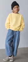 Erkek Çocuk Oversize Sweatshirt Basic Sarı – Bisiklet yaka, 3 iplik şardonlu polar