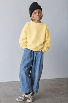 Erkek Çocuk Oversize Sweatshirt Basic Sarı – Bisiklet yaka, 3 iplik şardonlu polar