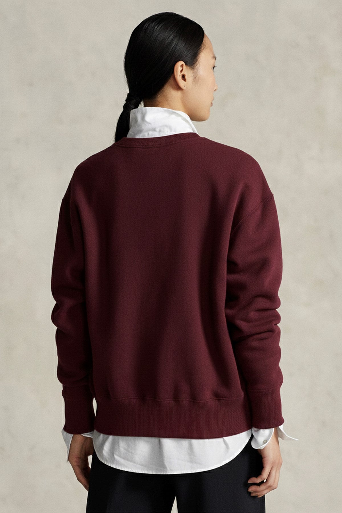 Kadın Oversize Sweatshirt Trench Bear Baskılı Bordo – Bisiklet Yaka, 3 İplik Şardonlu