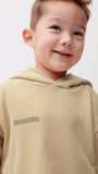 Bej Unisex Çocuk Kapüşonlu Nature Concept Baskılı Oversize Sweatshirt Hoodie